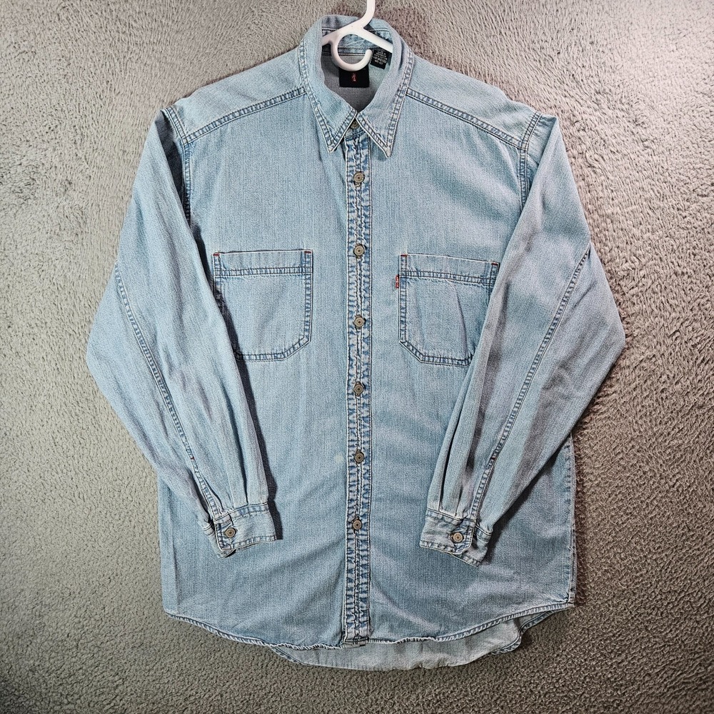 Levi's Red Tab Denim Shirt Men Medium Button Up Long Sleeve Blue